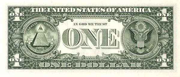 Большая печать США (аверс и реверс) и надпись ONE